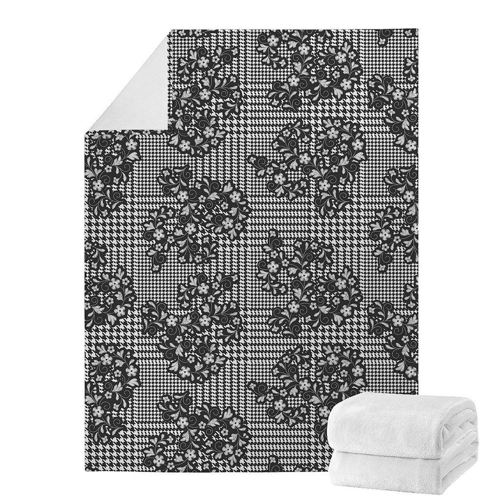 Black And White Floral Glen Plaid Print Blanket
