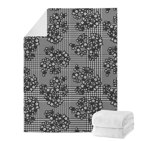 Black And White Floral Glen Plaid Print Blanket