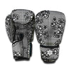 Black And White Floral Glen Plaid Print Boxing Gloves