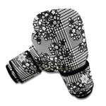 Black And White Floral Glen Plaid Print Boxing Gloves