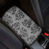 Black And White Floral Glen Plaid Print Car Center Console Cover