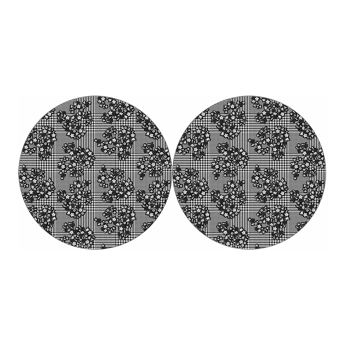 Black And White Floral Glen Plaid Print Car Coasters