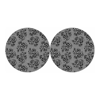 Black And White Floral Glen Plaid Print Car Coasters