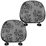 Black And White Floral Glen Plaid Print Car Headrest Covers