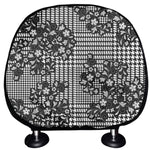 Black And White Floral Glen Plaid Print Car Headrest Covers