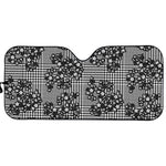 Black And White Floral Glen Plaid Print Car Sun Shade