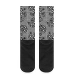 Black And White Floral Glen Plaid Print Crew Socks