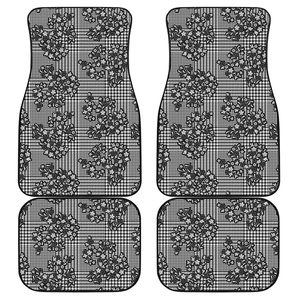 Black And White Floral Glen Plaid Print Front and Back Car Floor Mats