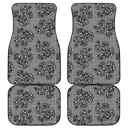 Black And White Floral Glen Plaid Print Front and Back Car Floor Mats