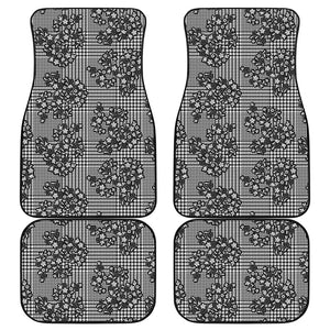 Black And White Floral Glen Plaid Print Front and Back Car Floor Mats