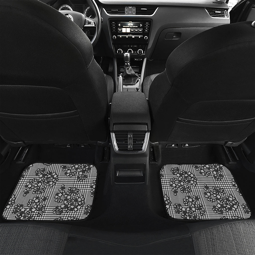 Black And White Floral Glen Plaid Print Front and Back Car Floor Mats