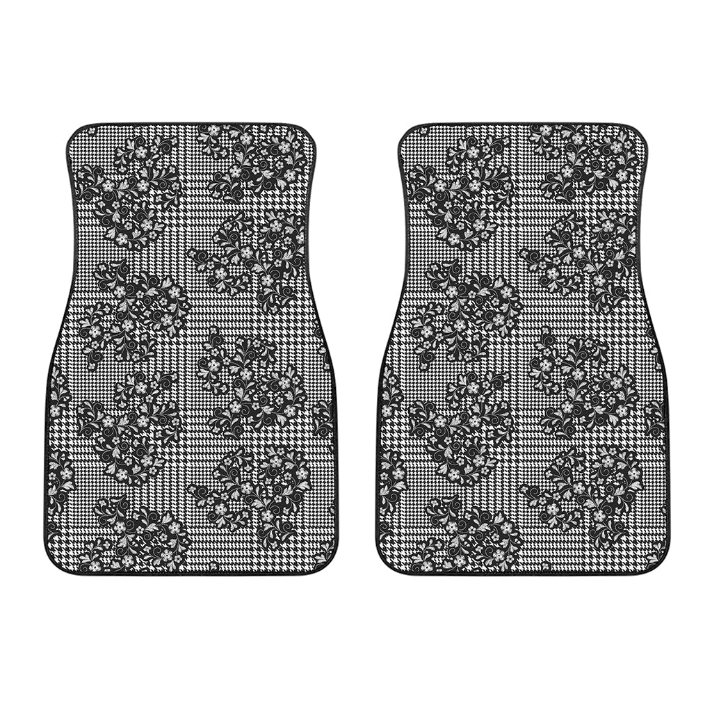 Black And White Floral Glen Plaid Print Front Car Floor Mats