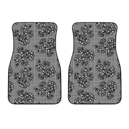 Black And White Floral Glen Plaid Print Front Car Floor Mats