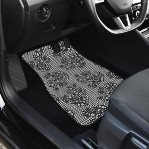 Black And White Floral Glen Plaid Print Front Car Floor Mats