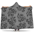 Black And White Floral Glen Plaid Print Hooded Blanket