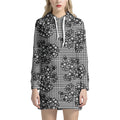 Black And White Floral Glen Plaid Print Pullover Hoodie Dress