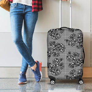 Black And White Floral Glen Plaid Print Luggage Cover