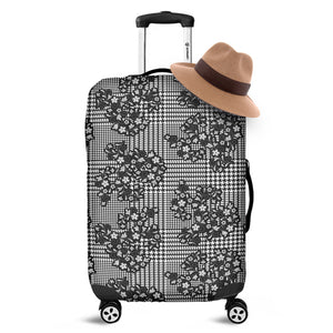 Black And White Floral Glen Plaid Print Luggage Cover