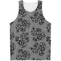 Black And White Floral Glen Plaid Print Men's Tank Top
