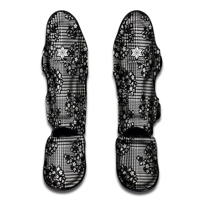 Black And White Floral Glen Plaid Print Muay Thai Shin Guard