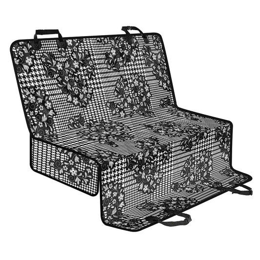 Black And White Floral Glen Plaid Print Pet Car Back Seat Cover
