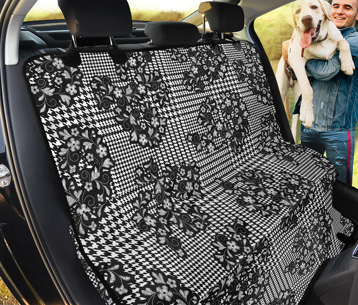 Black And White Floral Glen Plaid Print Pet Car Back Seat Cover