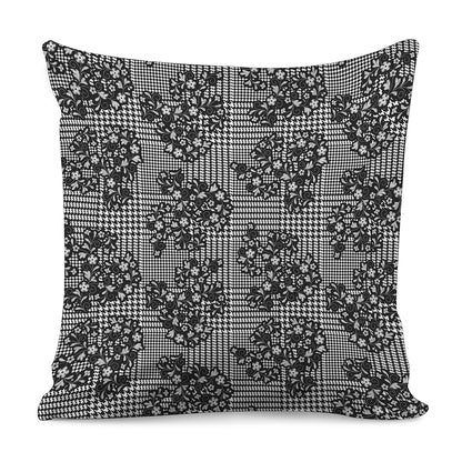 Black And White Floral Glen Plaid Print Pillow Cover