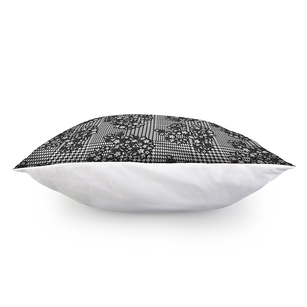 Black And White Floral Glen Plaid Print Pillow Cover
