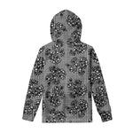 Black And White Floral Glen Plaid Print Pullover Hoodie
