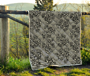 Black And White Floral Glen Plaid Print Quilt