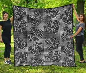 Black And White Floral Glen Plaid Print Quilt