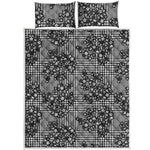 Black And White Floral Glen Plaid Print Quilt Bed Set