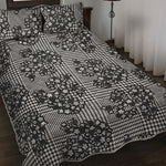 Black And White Floral Glen Plaid Print Quilt Bed Set