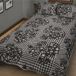 Black And White Floral Glen Plaid Print Quilt Bed Set