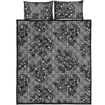 Black And White Floral Glen Plaid Print Quilt Bed Set