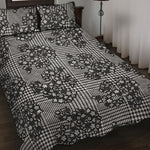 Black And White Floral Glen Plaid Print Quilt Bed Set