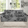 Black And White Floral Glen Plaid Print Sofa Slipcover