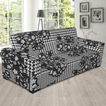 Black And White Floral Glen Plaid Print Sofa Slipcover