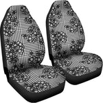 Black And White Floral Glen Plaid Print Universal Fit Car Seat Covers