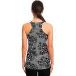 Black And White Floral Glen Plaid Print Women's Racerback Tank Top