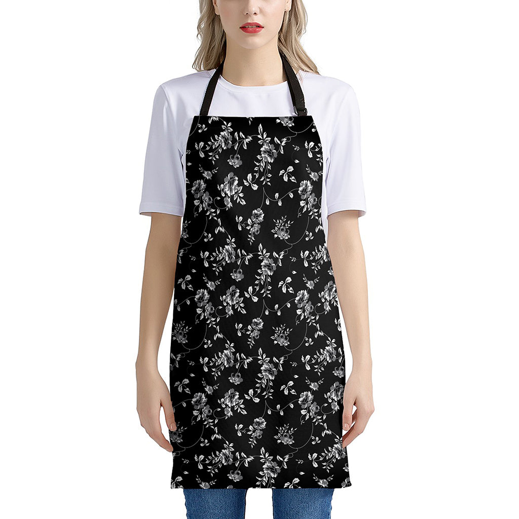 Black And White Flower Print Apron