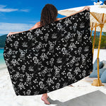Black And White Flower Print Beach Sarong Wrap