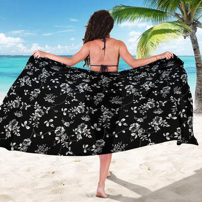 Black And White Flower Print Beach Sarong Wrap
