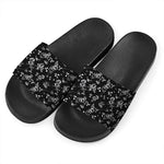 Black And White Flower Print Black Slide Sandals