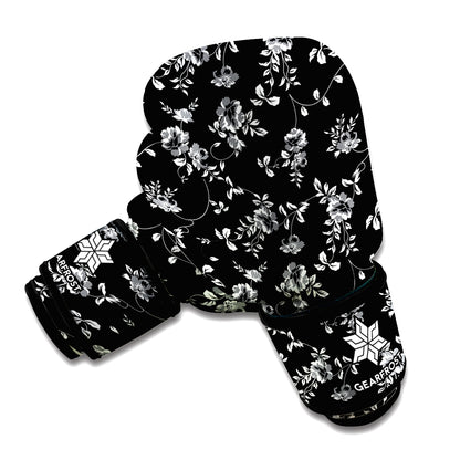 Black And White Flower Print Boxing Gloves