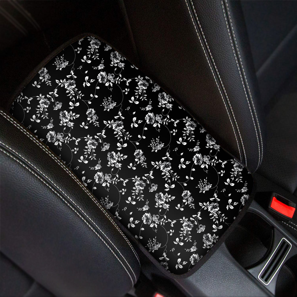 Black And White Flower Print Car Center Console Cover