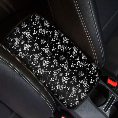 Black And White Flower Print Car Center Console Cover