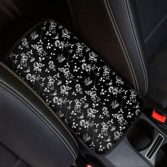 Black And White Flower Print Car Center Console Cover