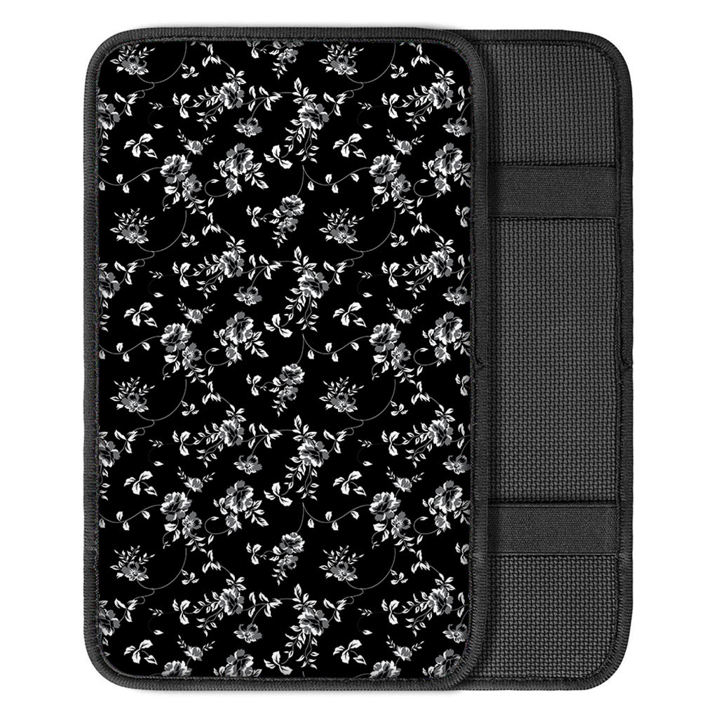 Black And White Flower Print Car Center Console Cover