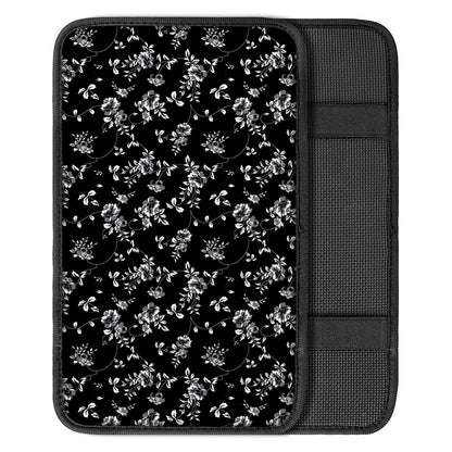 Black And White Flower Print Car Center Console Cover